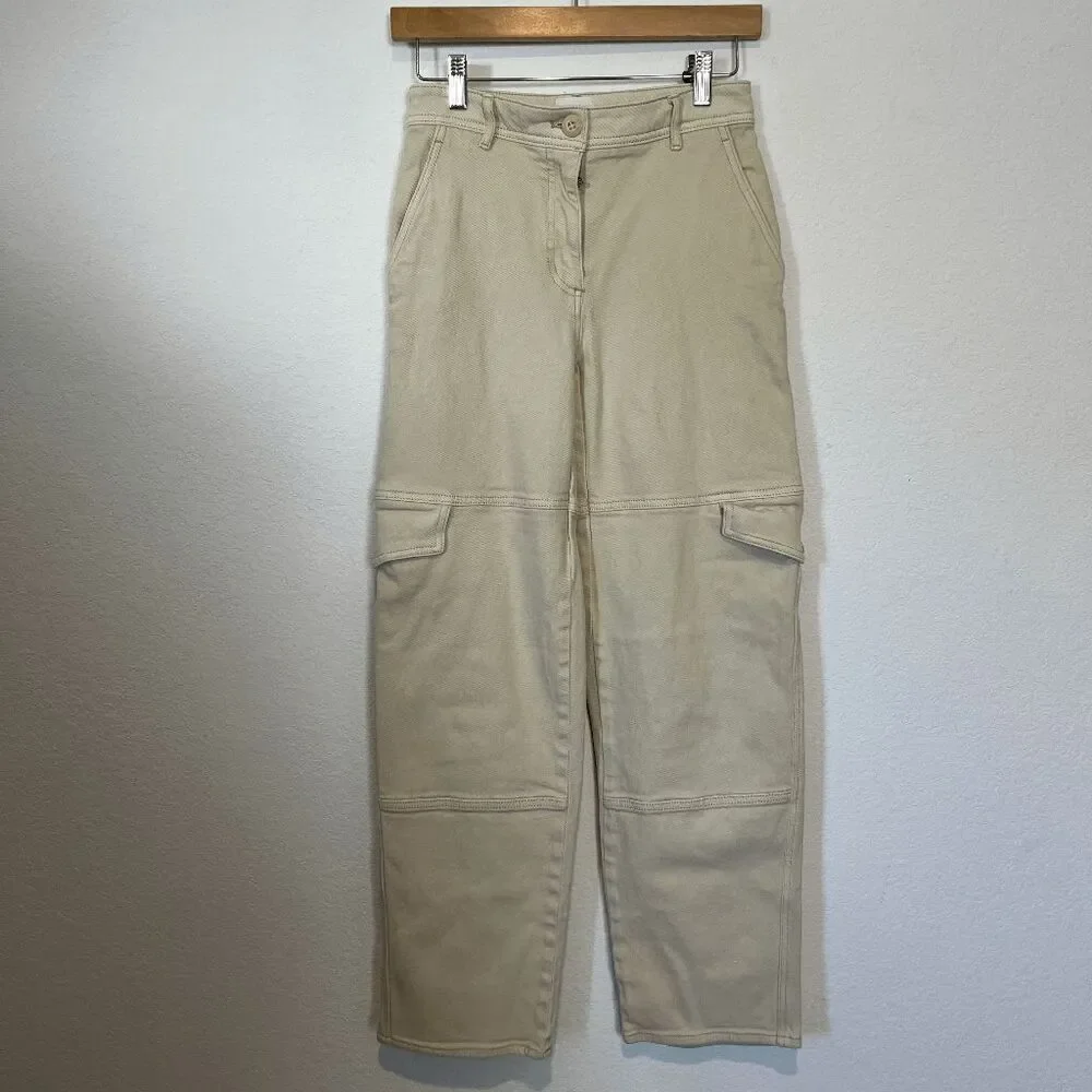 Aritzia Wilfred Free Birch Beige Modern Cargo High Waisted Twill Pants Size 00